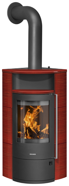 Poêle à bois Polar Neo Eck Acier noir, dessus et côtés céramique rouge paprika