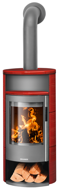 Poêles à bois Polar Neo 6 Céramique rouge paprika, corps acier gris