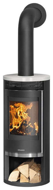 Poêle à bois Rota 2.0 Acier noir, dessus céramique blanc soyeux