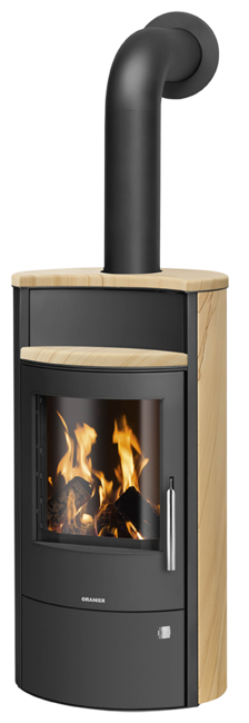 Poêle à bois Hydro Pori Aqua Acier noir, dessus et côtés pierre sable z