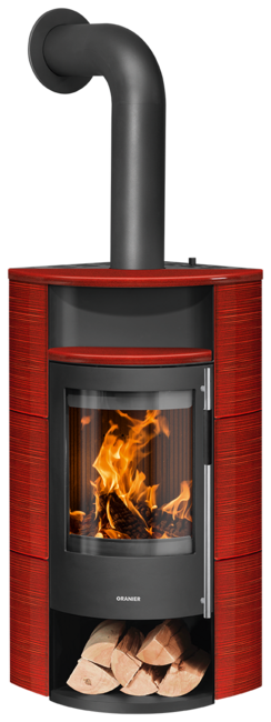 Poêle à bois Polar Neo Eck Acier noir, dessus et côtés céramique rouge paprika