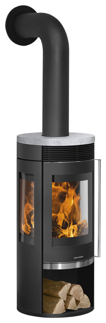 Poêles à bois Rota Tre 2.0 Acier noir, dessus pierre ollaire