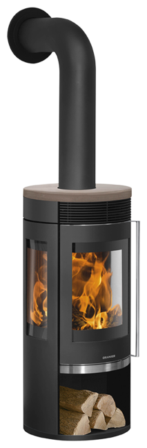Poêles à bois Rota Tre 2.0 Acier noir, dessus céramique grappa