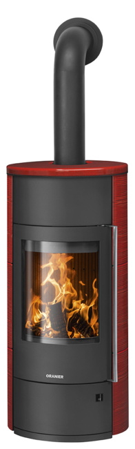 Poêle à bois Polar Neo W+ Acier noir, dessus et cotés céramique rouge paprika