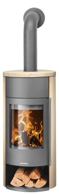Poêle à bois Polar Neo W+ Acier gris, dessus et cotés pierre sable