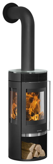 Poêles à bois Rota Tre 2.0 Acier noir, dessus verre