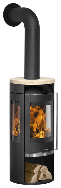 Poêles à bois Rota Tre 2.0 Acier noir, dessus pierre sable