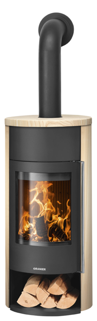 Poêle à bois Polar Neo W+ Acier noir, dessus et cotés pierre sable