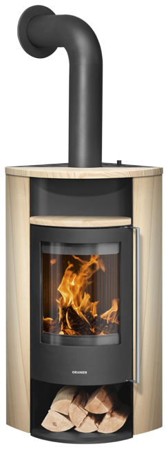 Poêle à bois Polar Neo Eck Acier noir, dessus et côtés pierre sable