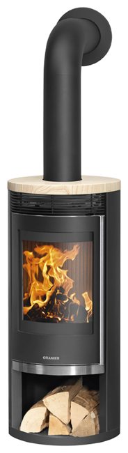 Poêle à bois Rota 2.0 Acier noir, dessus pierre sable
