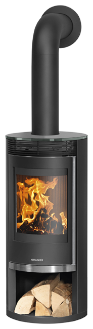 Poêle à bois Rota 2.0 Acier noir, dessus verre