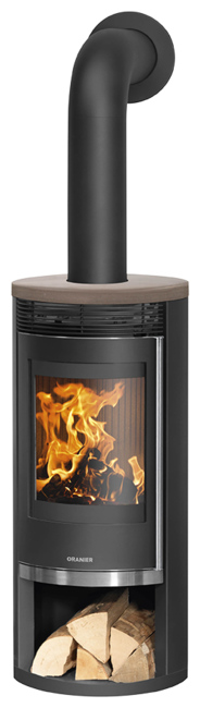 Poêle à bois Rota 2.0 Acier noir, dessus céramique grappa
