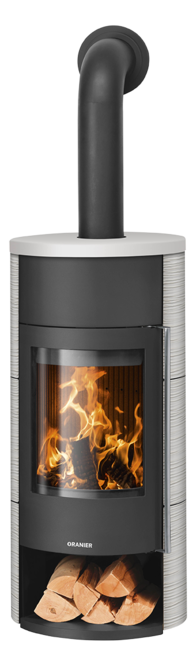 Poêle à bois Polar Neo W+ Acier noir, dessus et cotés céramique blanc soyeux