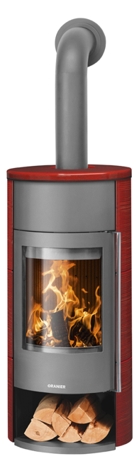 Poêle à bois Polar Neo W+ Acier gris, dessus et cotés céramique rouge paprika