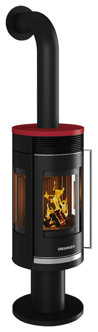 Poêles à bois Rota Twist Acier noir, dessus céramique rouge bordeaux