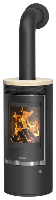 Poêles à bois Rota Top 2.0 Acier noir, dessus pierre sable