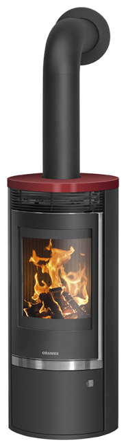 Poêles à bois Rota Top 2.0 Acier noir, dessus céramique rouge bordeaux