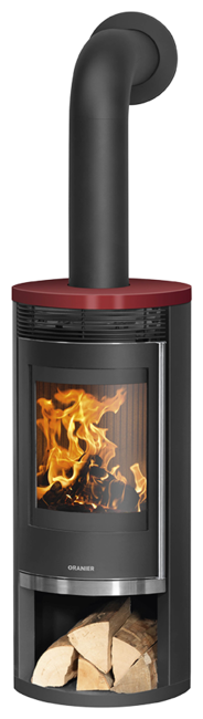 Poêle à bois Rota 2.0 Acier noir, dessus céramique rouge bordeaux